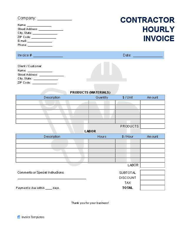 receipt template for contractor