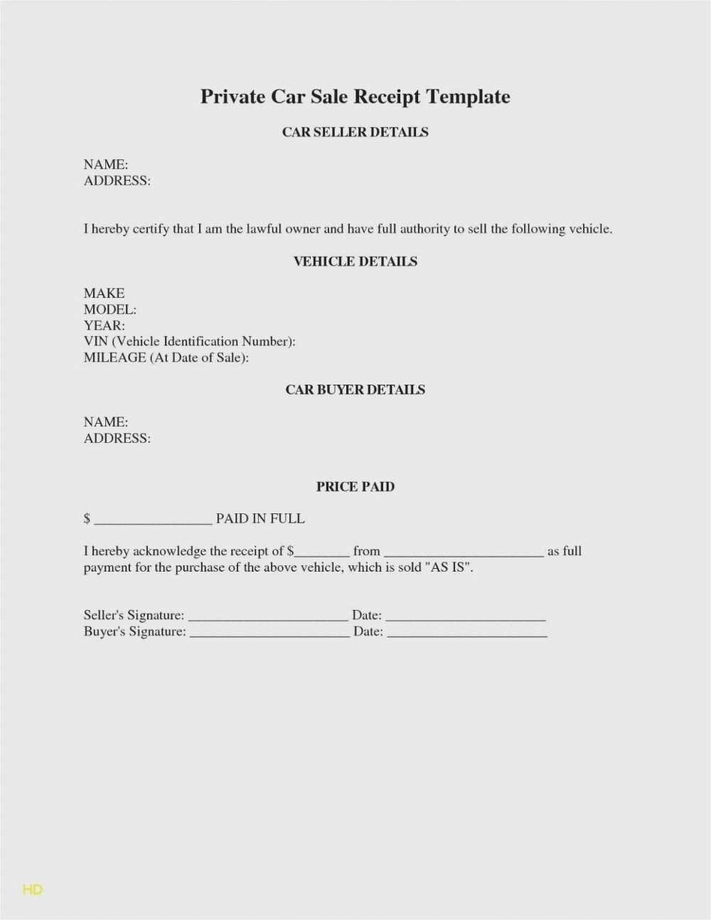 receipt template for equipment as is sale