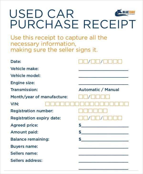 Receipt template for private car purchase