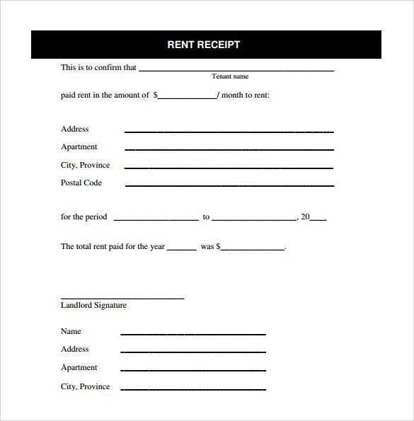 receipt template for rental payment