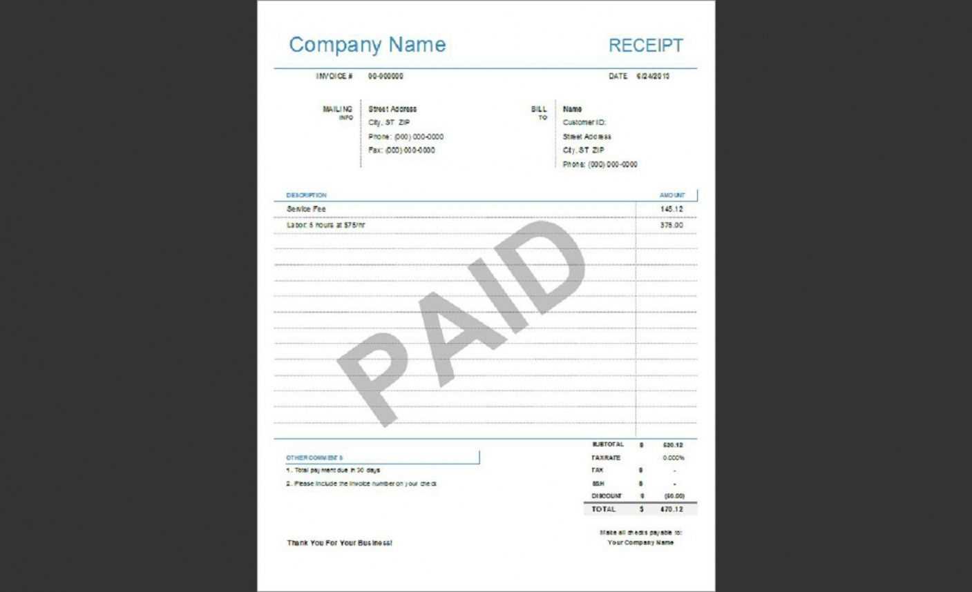 receipt template uk word free
