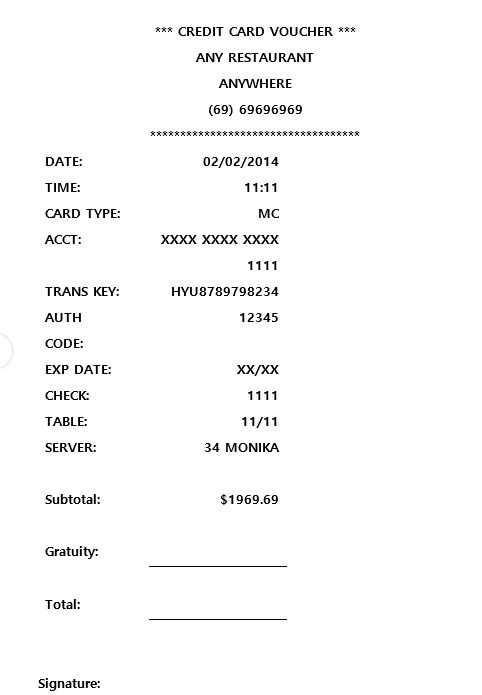 restaurant cash receipt template