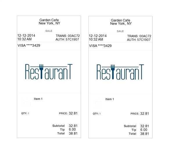 restaurant cash receipt template