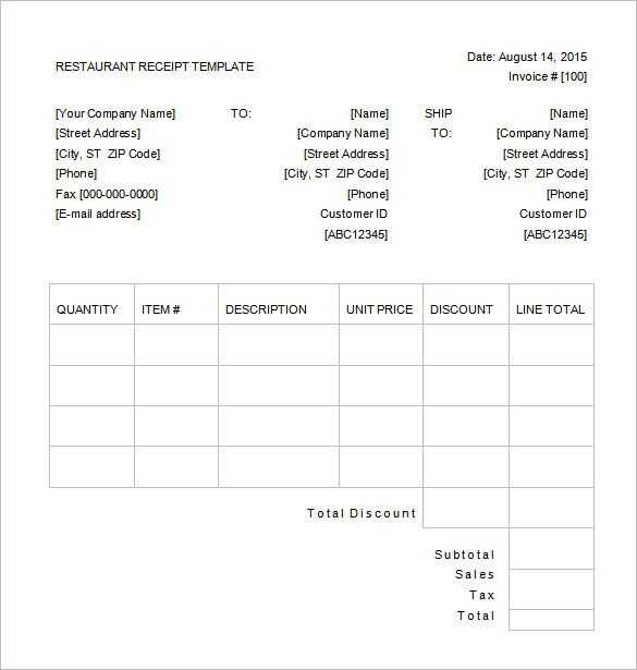 restaurant editable receipt template word
