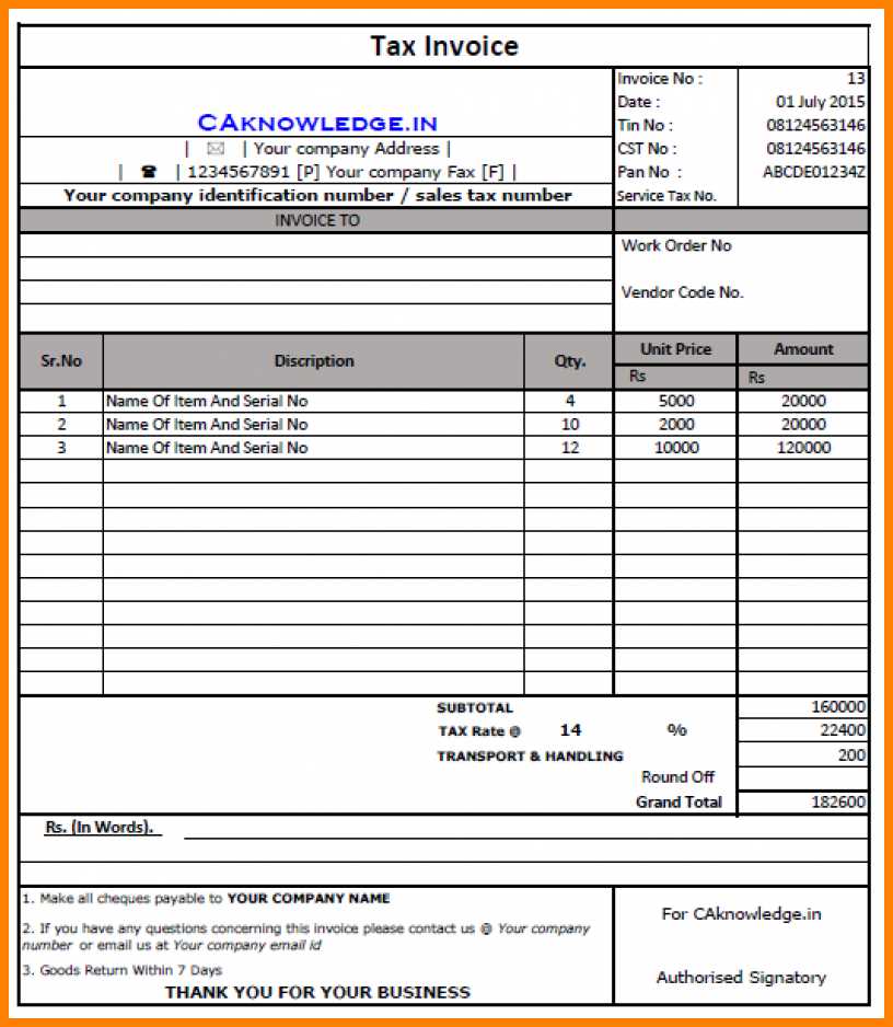 tax receipt template uae