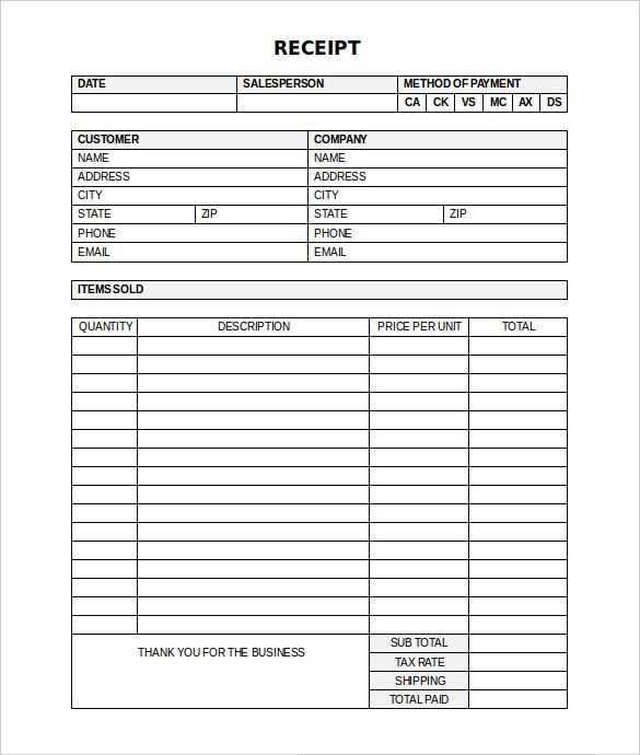 business receipts template