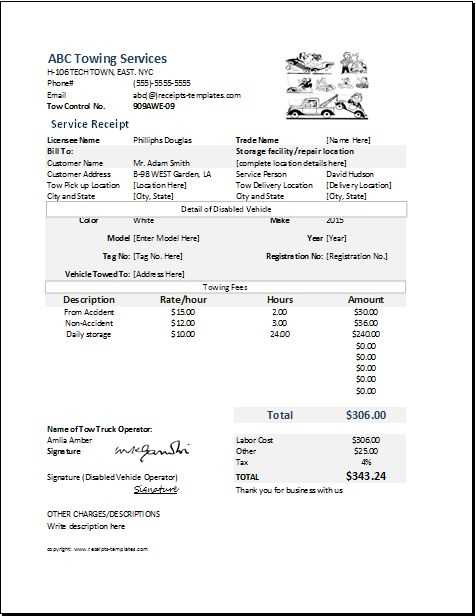 free tow truck receipt template