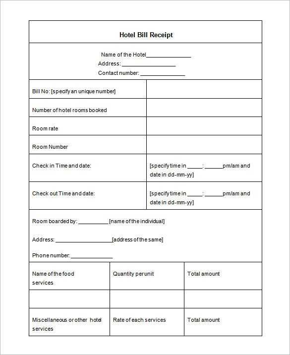 hotel check out receipt template