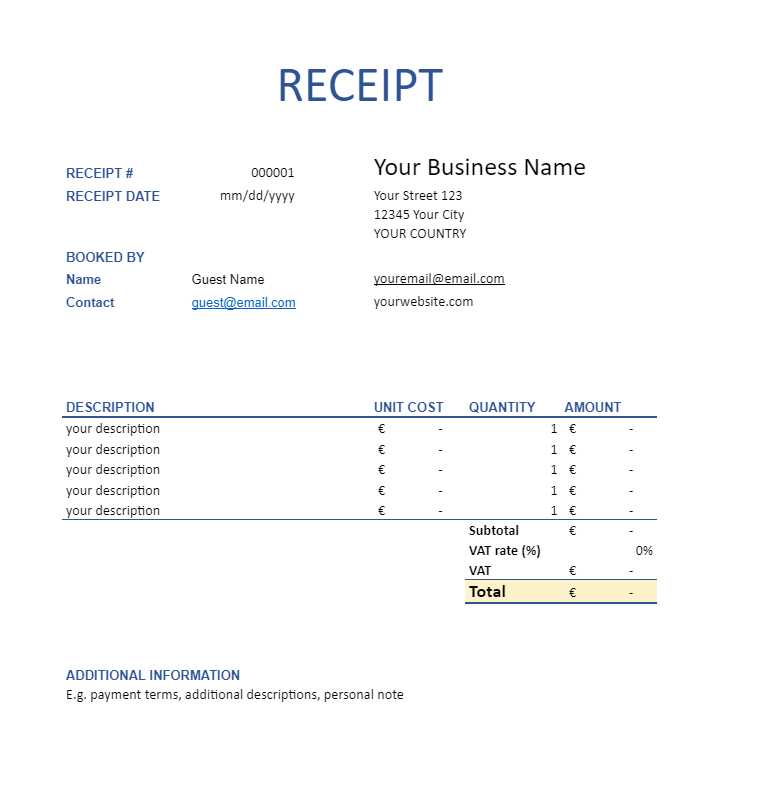 bed and breakfast receipt template