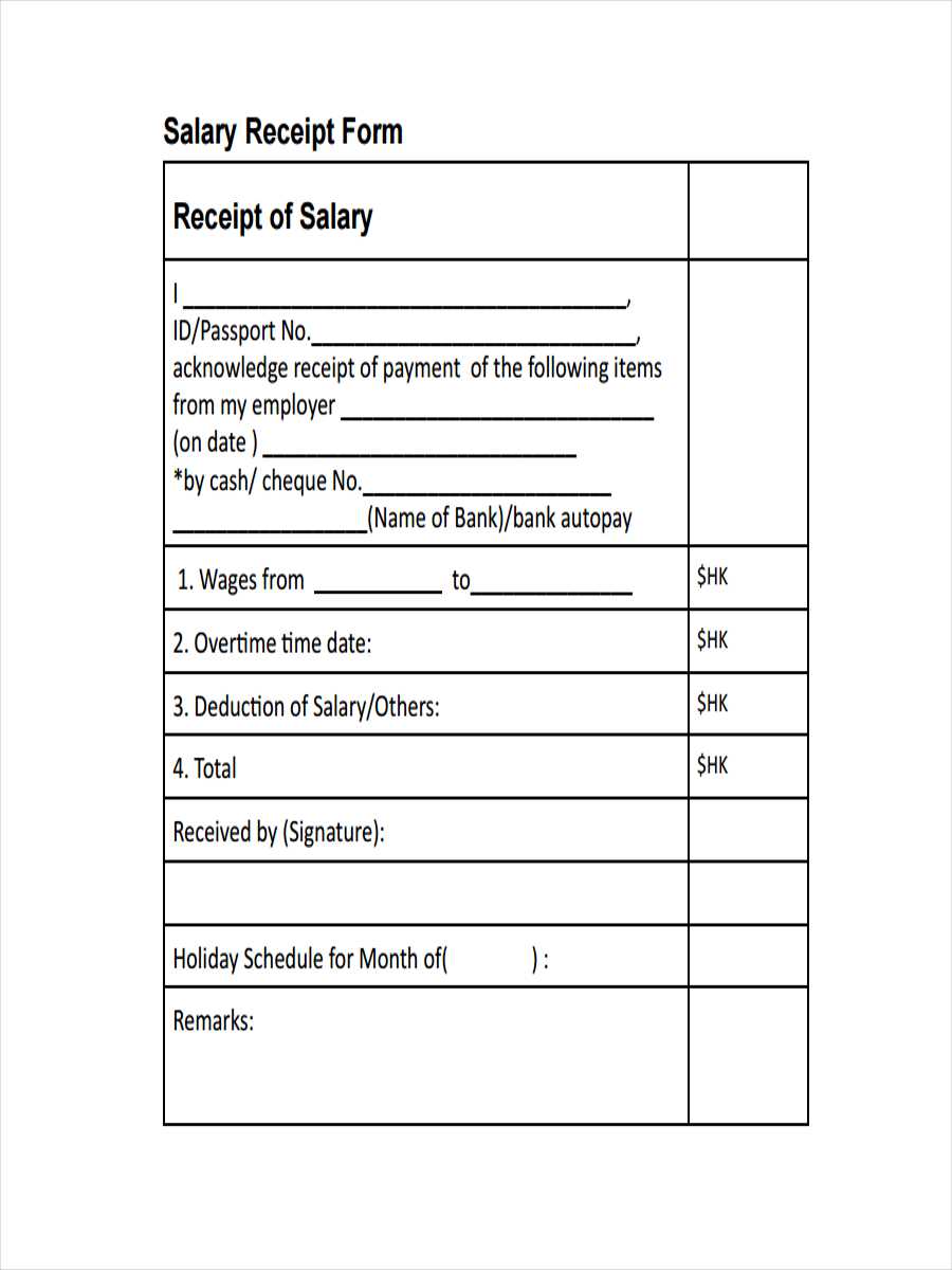 Salary receipt template free