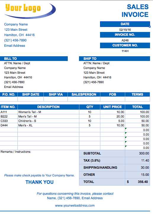 sales receipt template excel