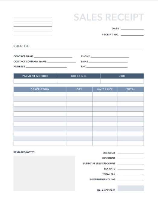 sales receipt template with measurements