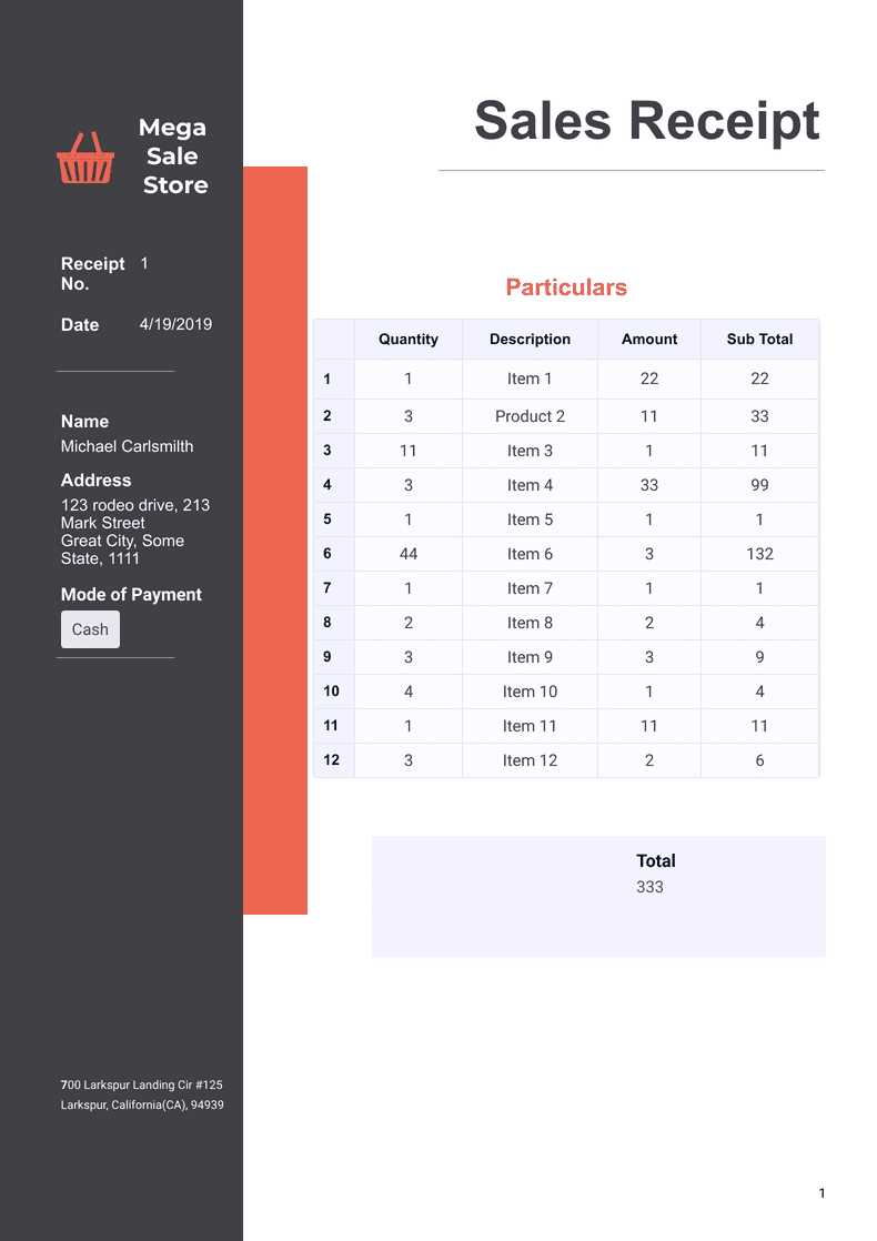 sales receipt template with measurements