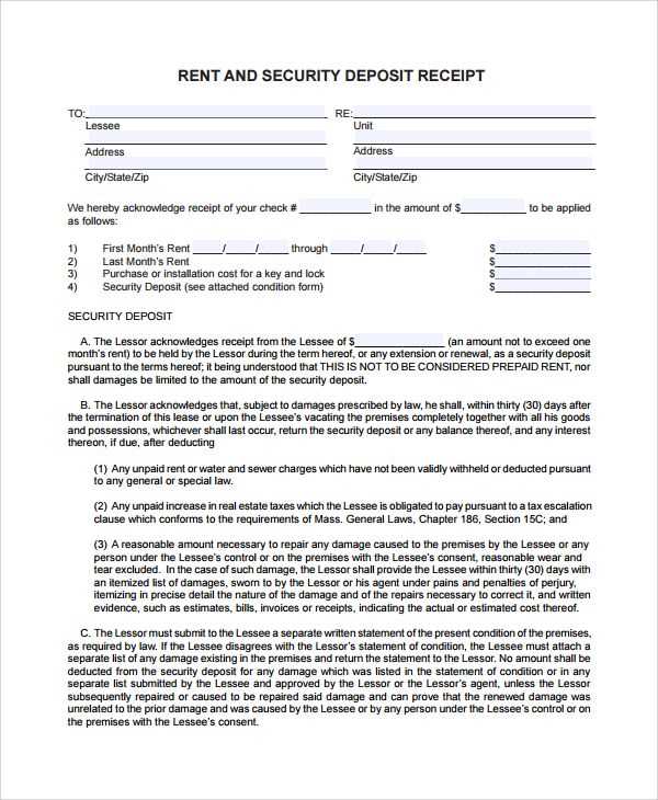 security deposit receipt template uk