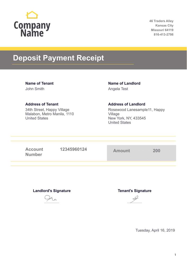 landlord security deposit receipt template