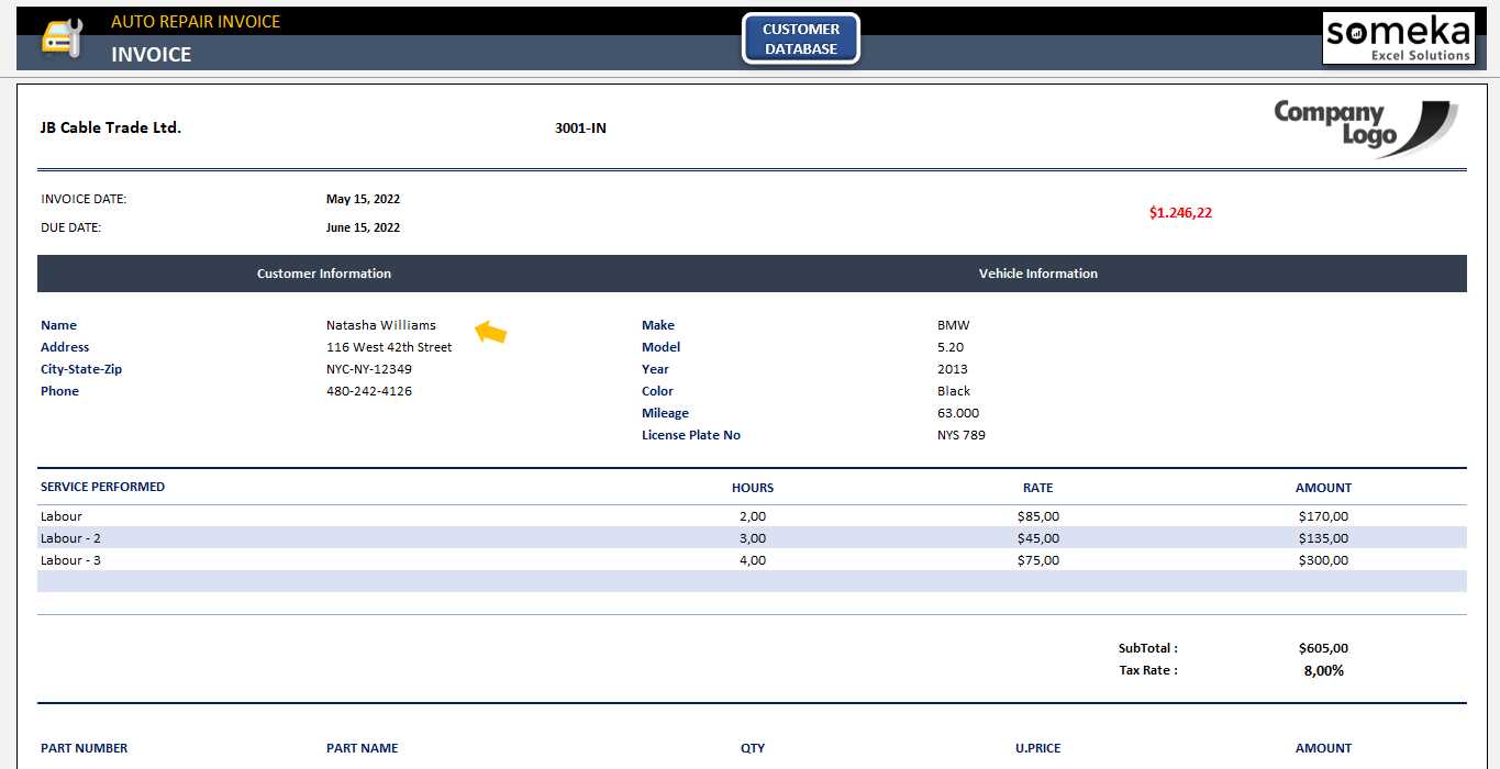Service receipt template excel