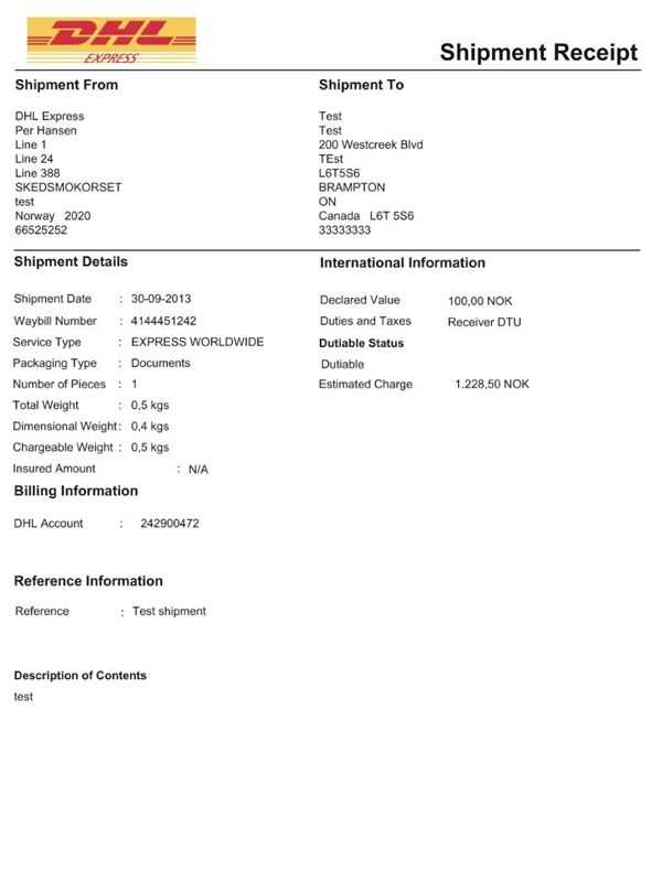 shipment receipt template