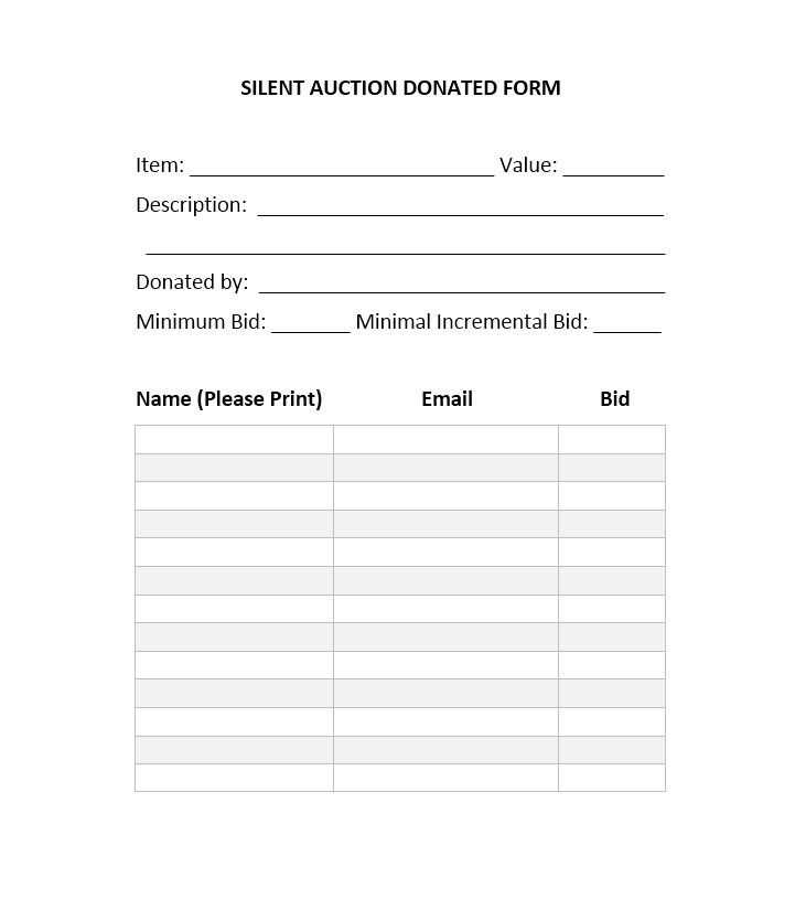 silent auction donation tax receipt template