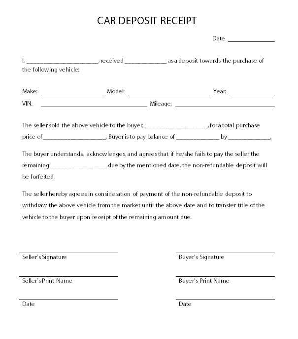 receipt template for private car purchase