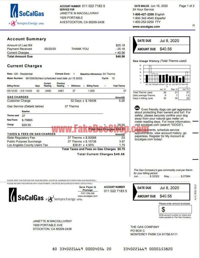 southern california utility bill receipt template