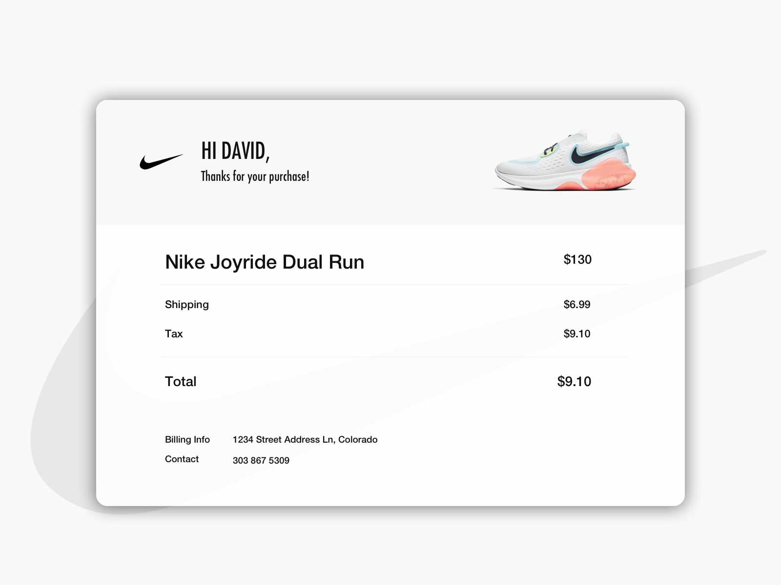 nike online order receipt template