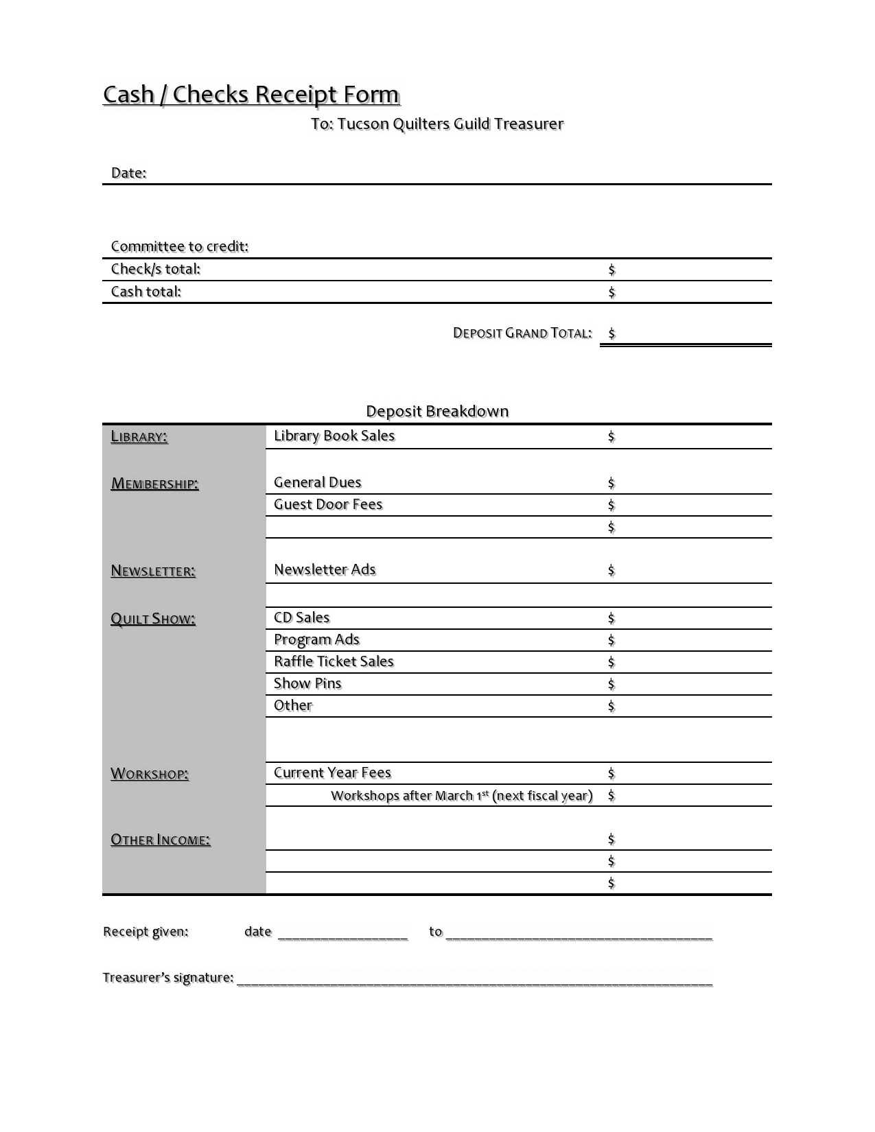 Workshop receipt templates