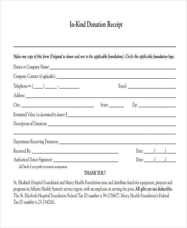 in kind receipt template legal