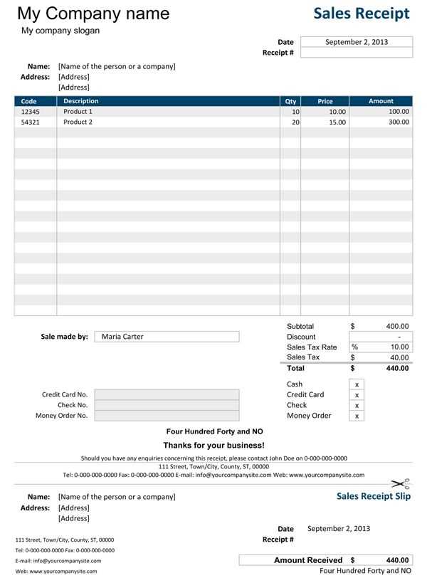 tax receipt excel template