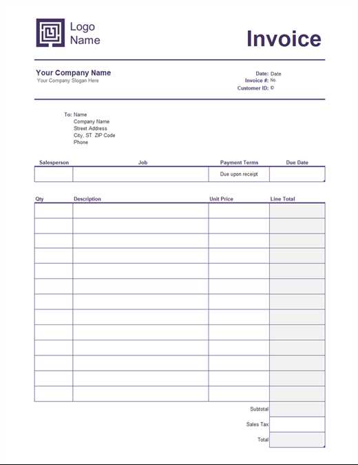 template for a invoice receipt