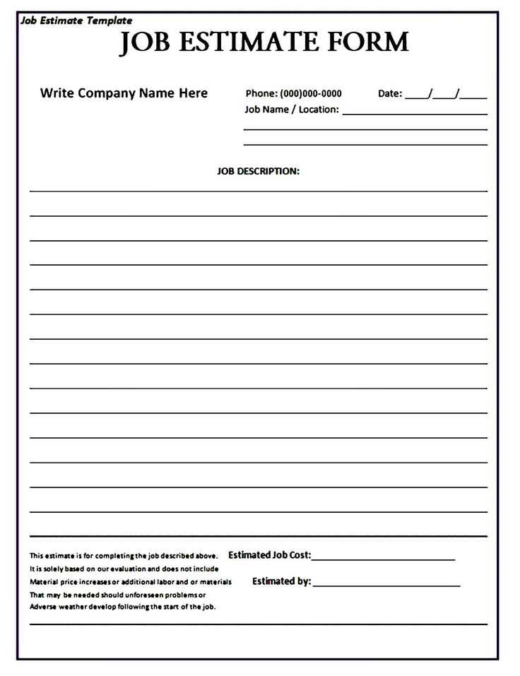 Template for estimate receipt