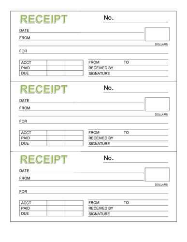 Template for receipt book