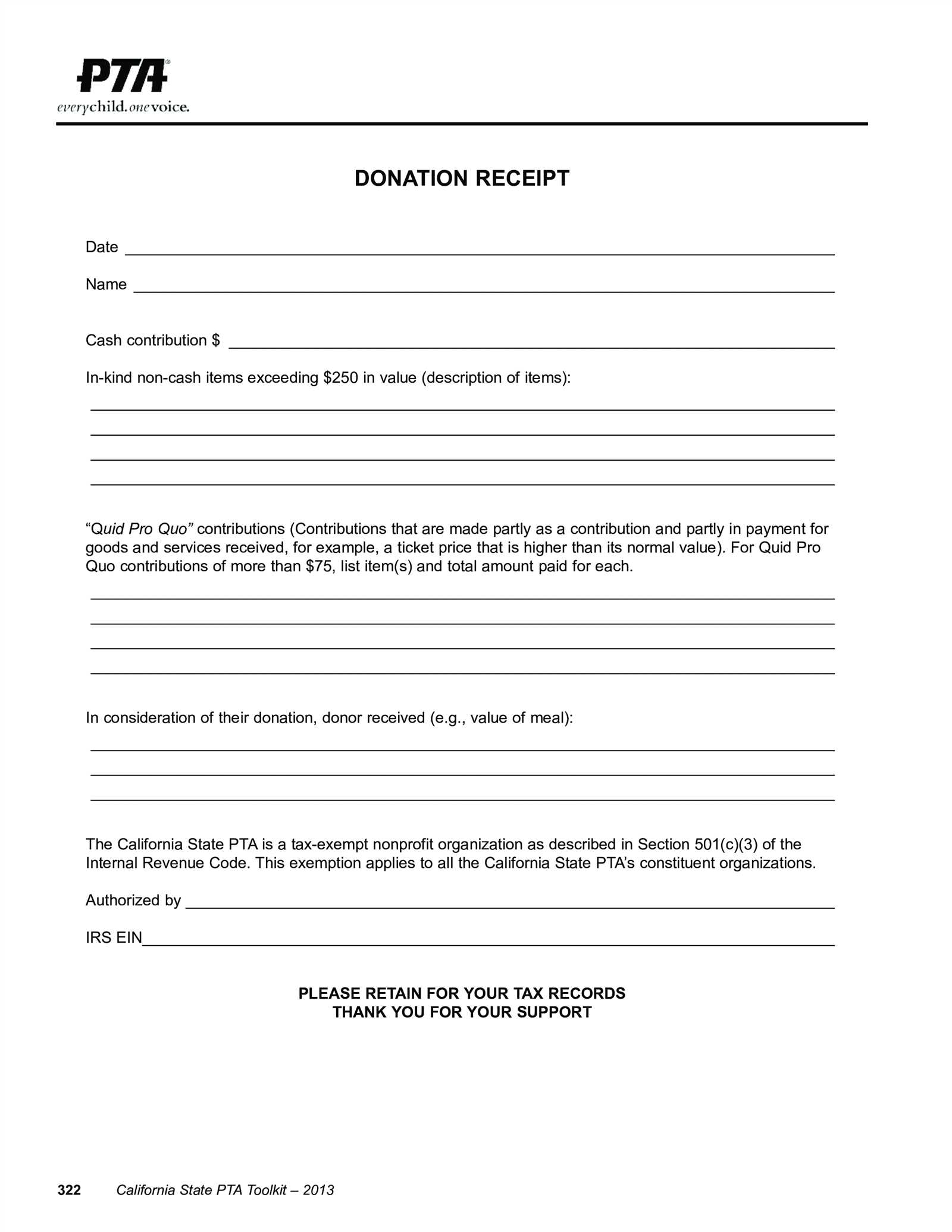 templates for a receipt of donation to a non profit organization