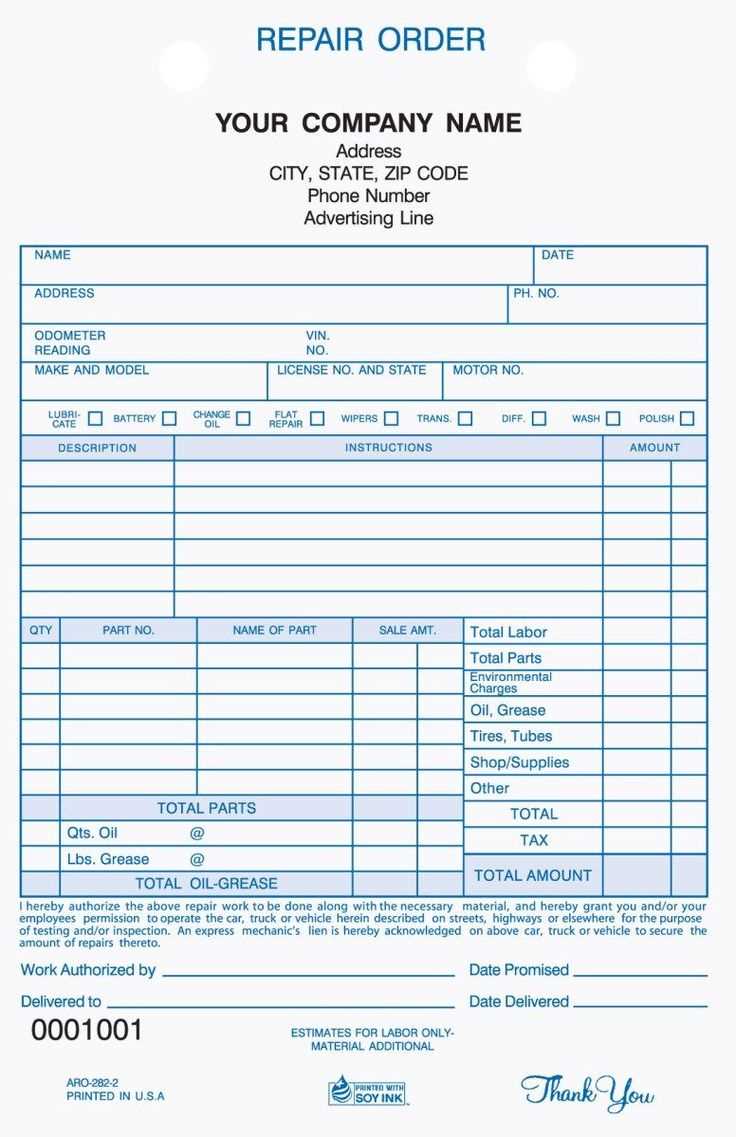 Automotive service receipt template