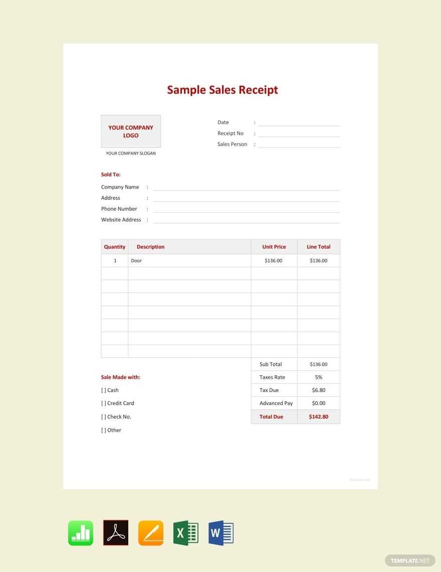 ticket sale receipt template