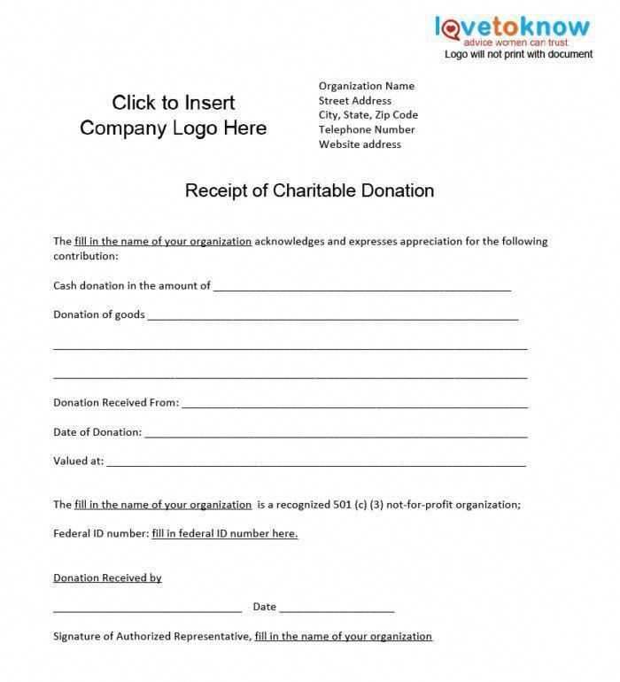 charity receipt template canada
