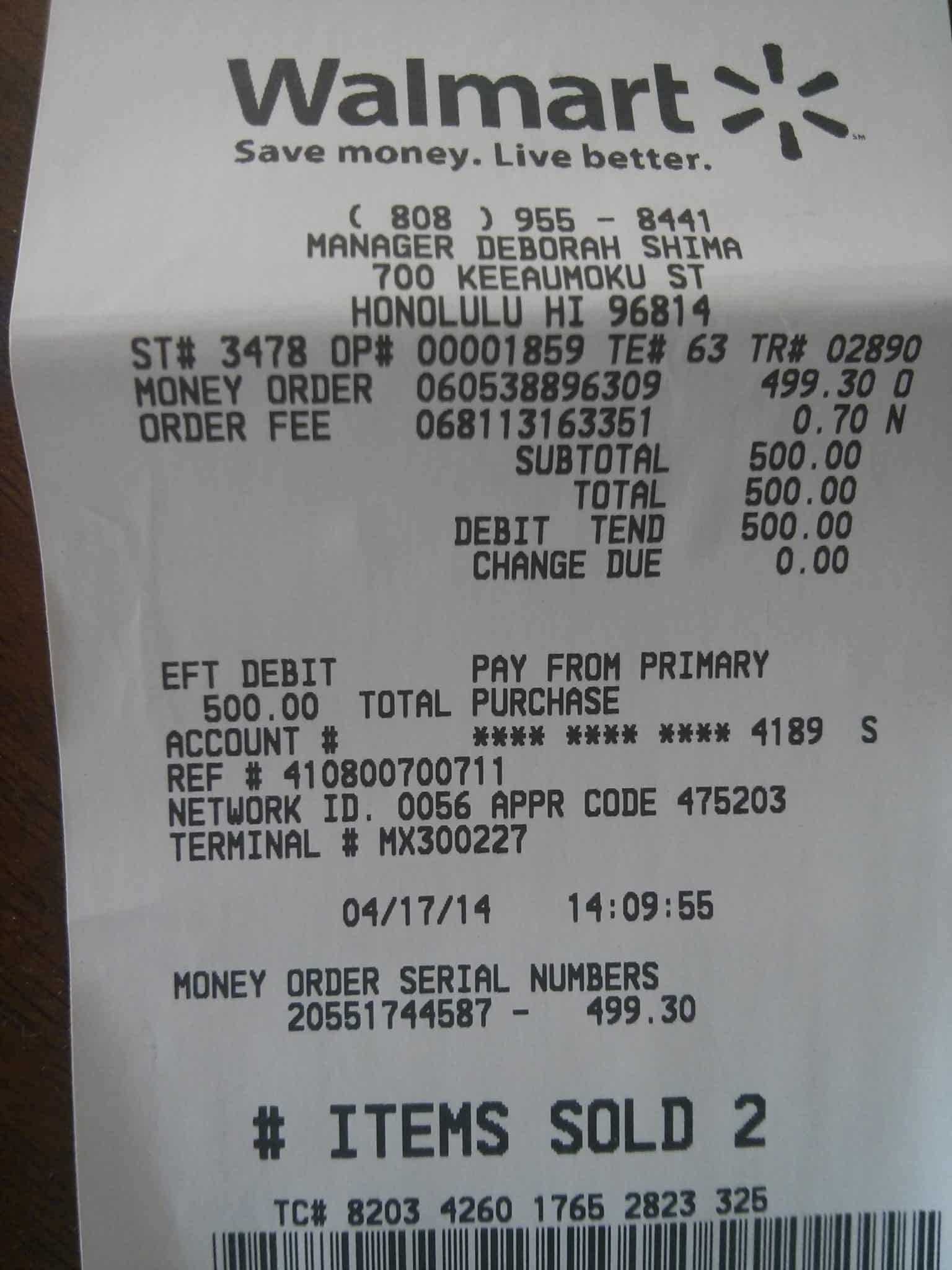 walmart sales receipt template
