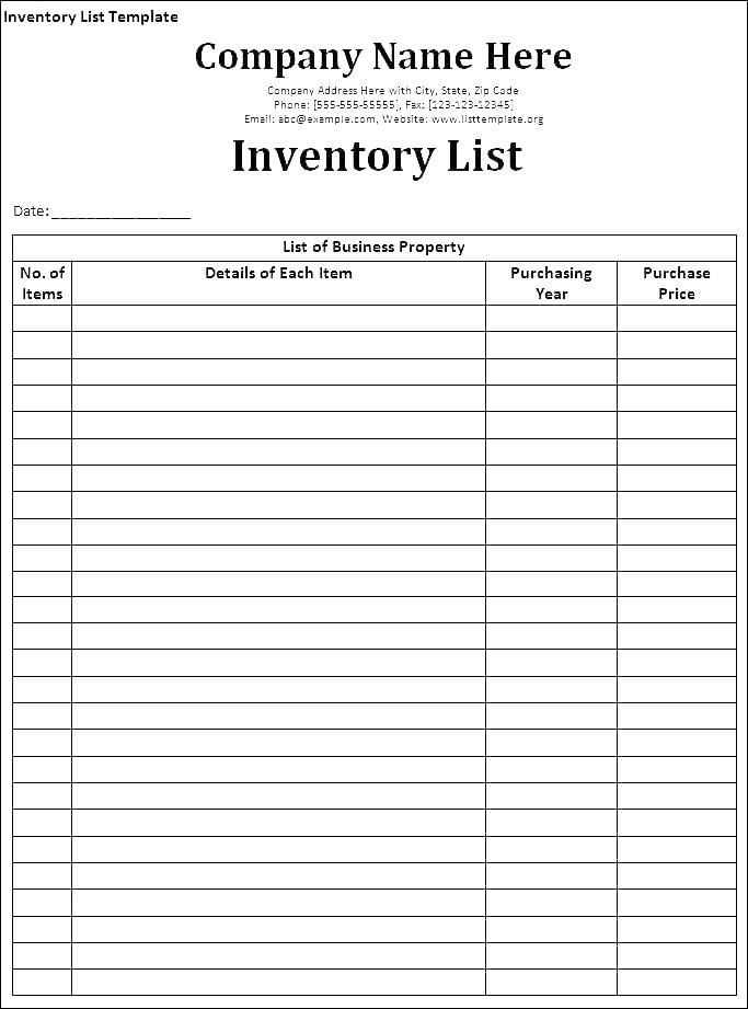 inventory receipt chart template