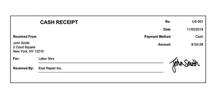 payment receipt cash receipt template