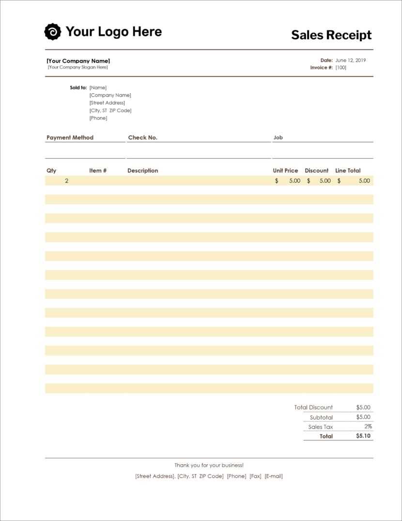 Online sales receipt template