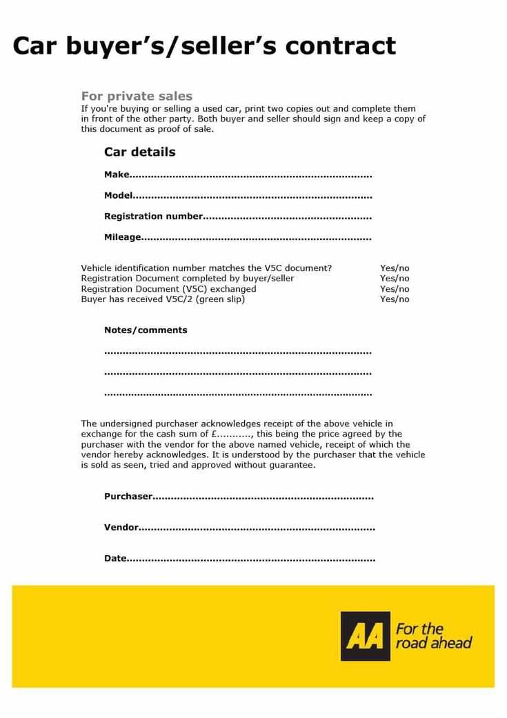 selling a used car receipt template