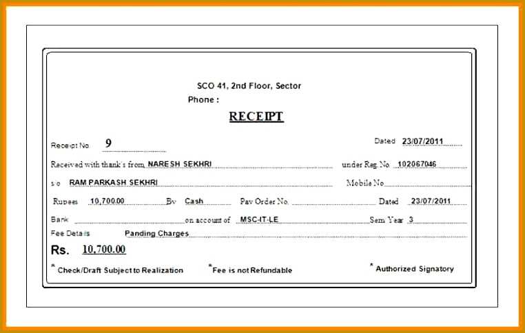 school payment receipt template