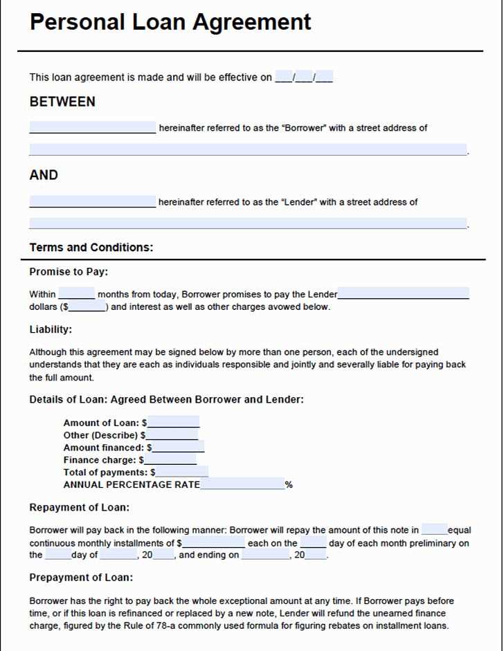 personal loan agreement receipt template