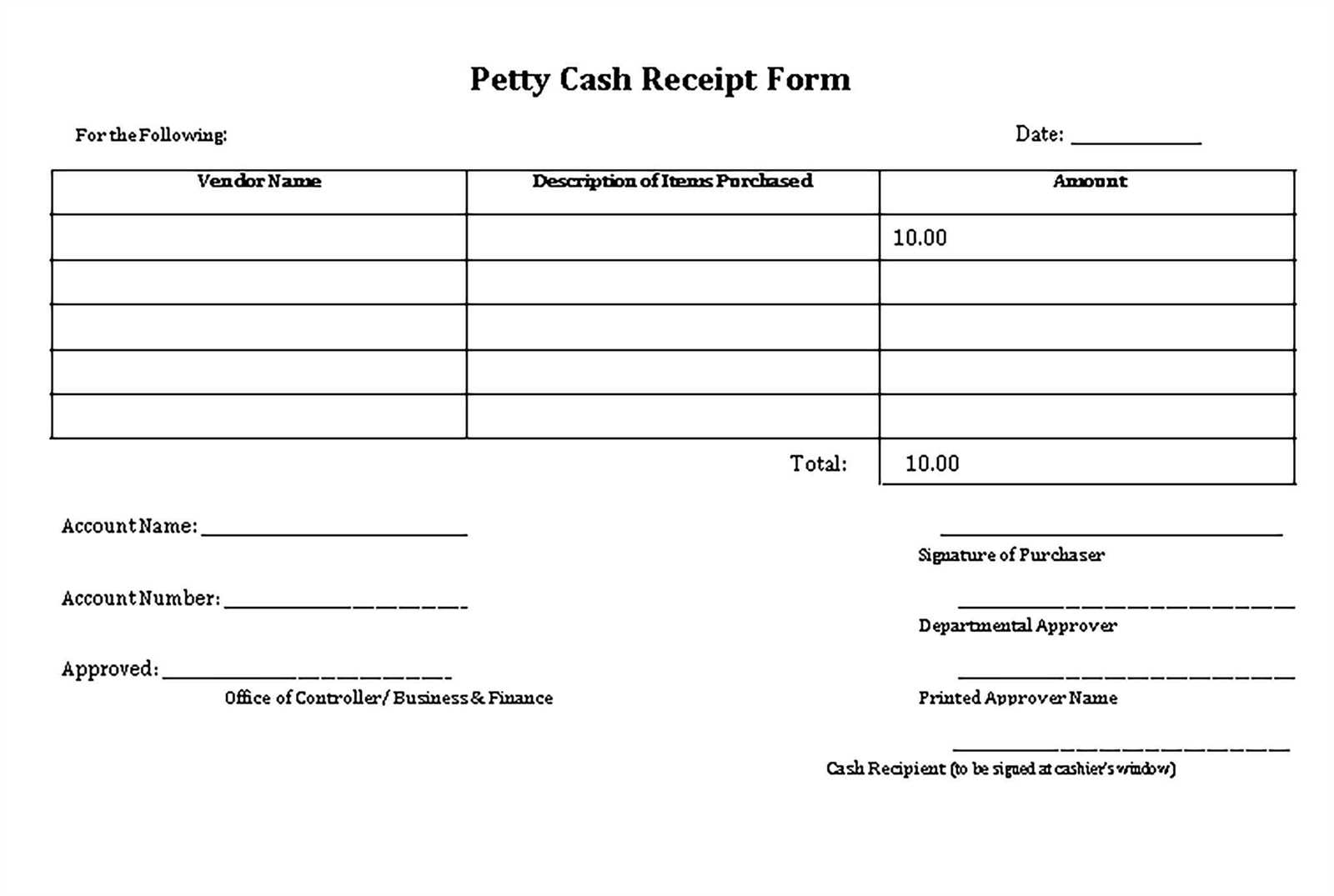 petty cash receipt template pdf