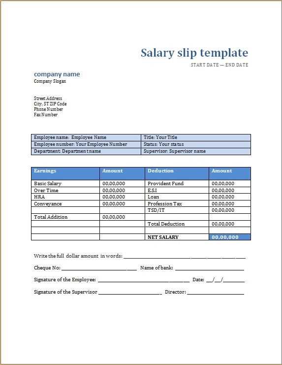 salary receipt template free
