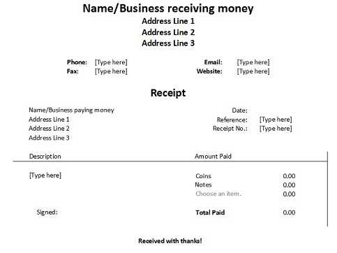 receipt for money paid template