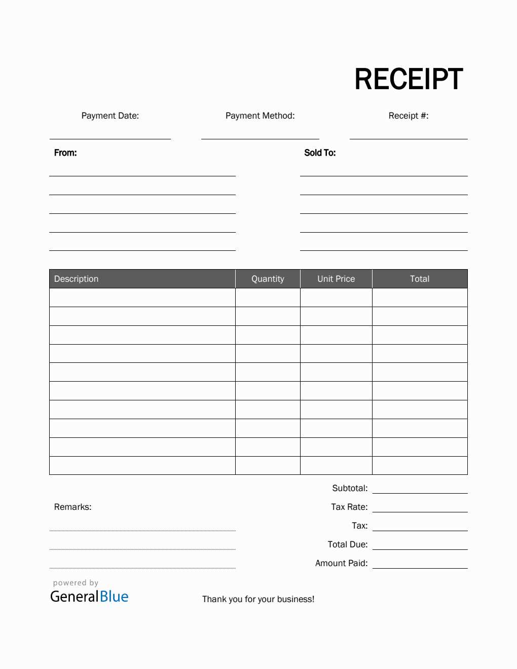 receipt template for payment