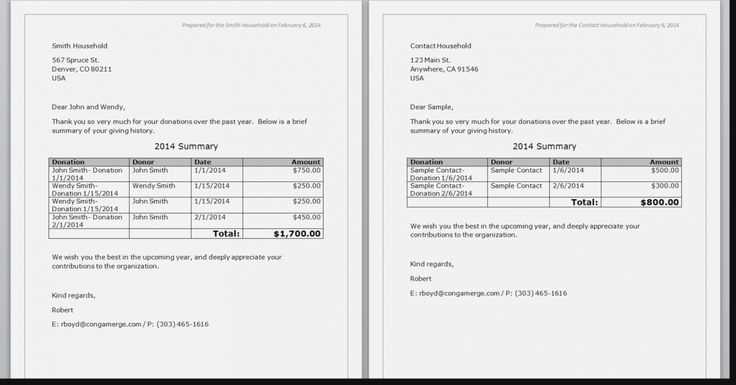 end of year donation receipt template