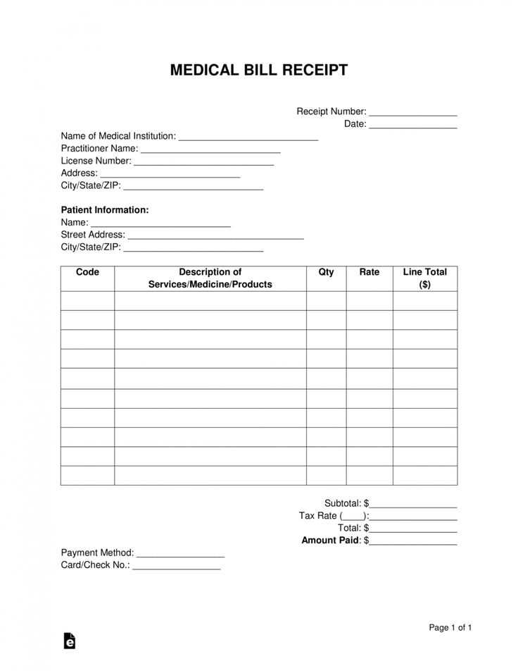 Medical bill receipt template