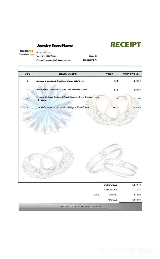 jewelry receipt template free