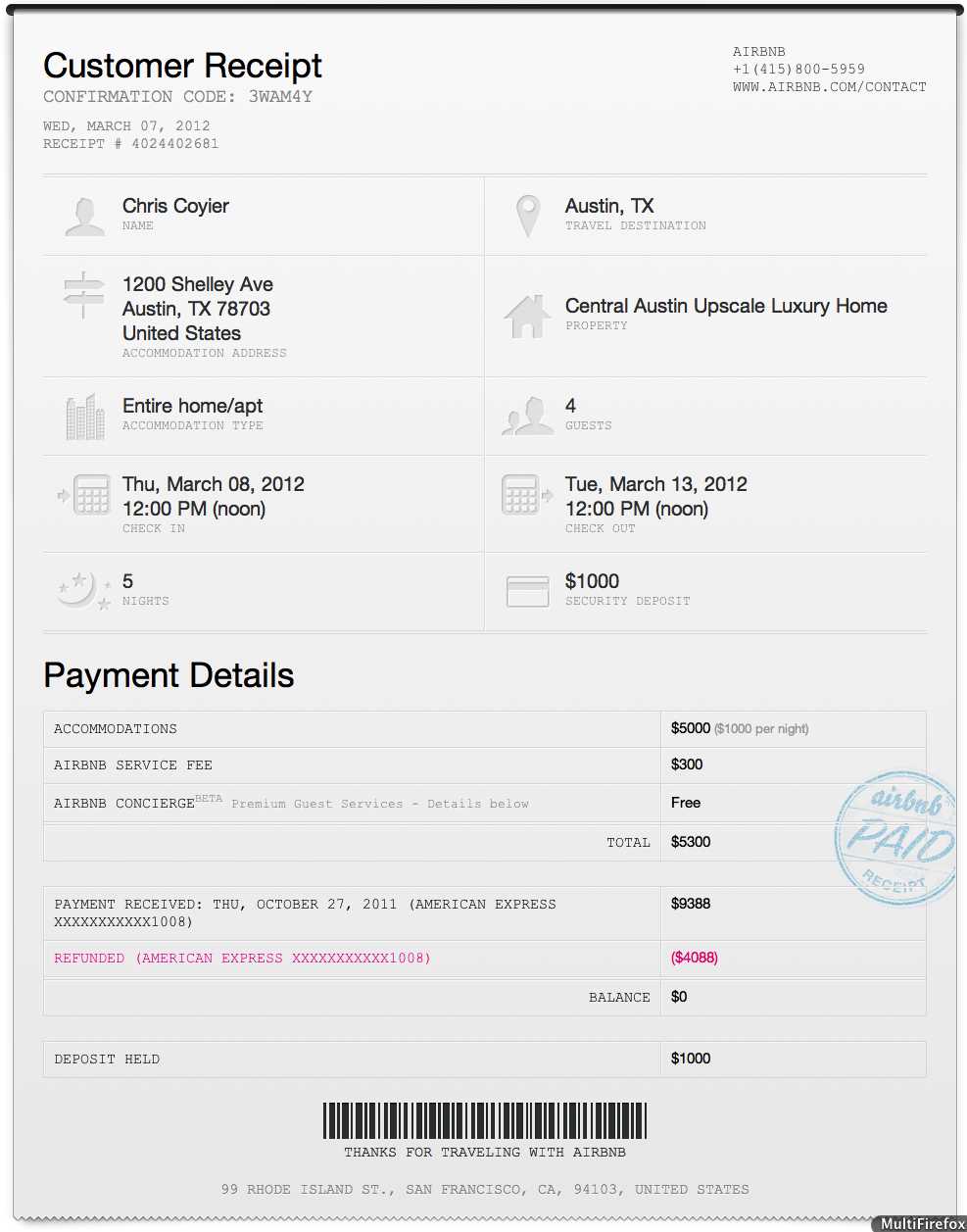 free airbnb receipt template